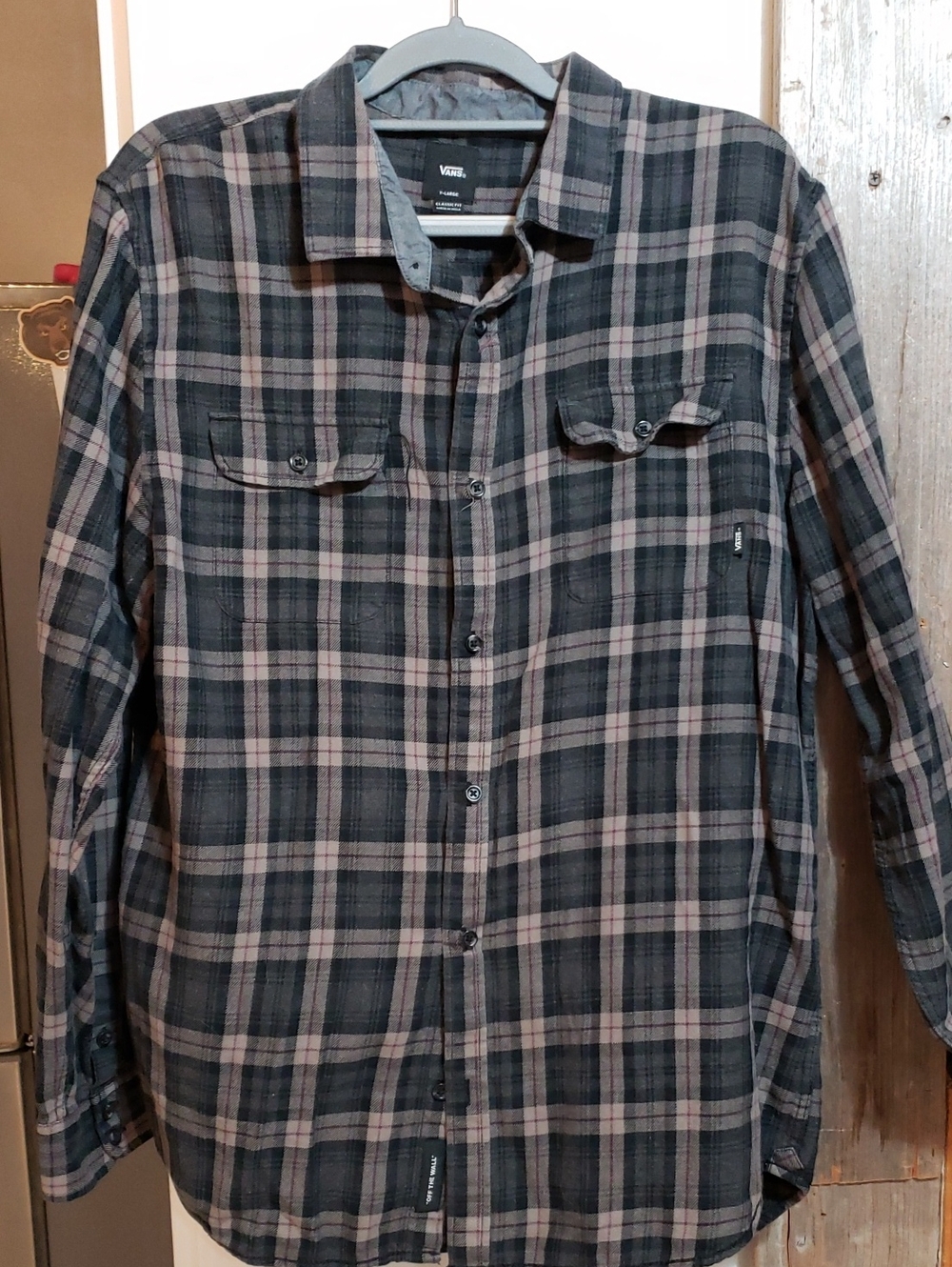Vans Off The Wall Men Long Sleeve Button Down Flannel Black/gray XL